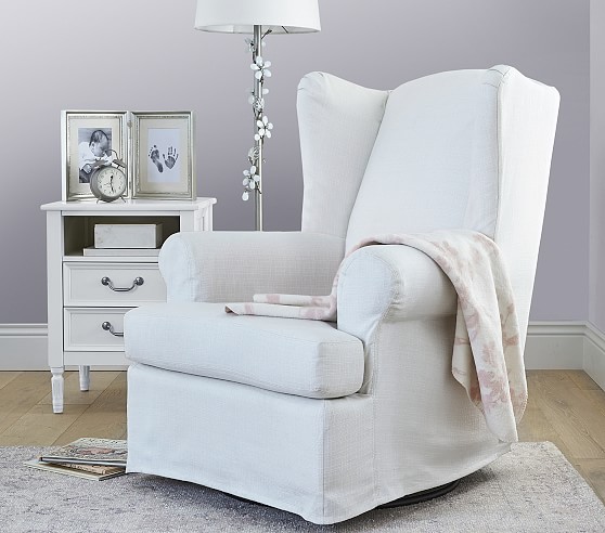 wingback slipcovered glider ottoman c